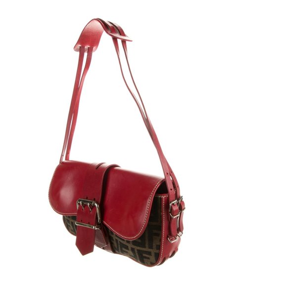 FENDI Vintage Red-Leather Trimmed Zucca Baguette Retail 4500 - Picture 3 of 11